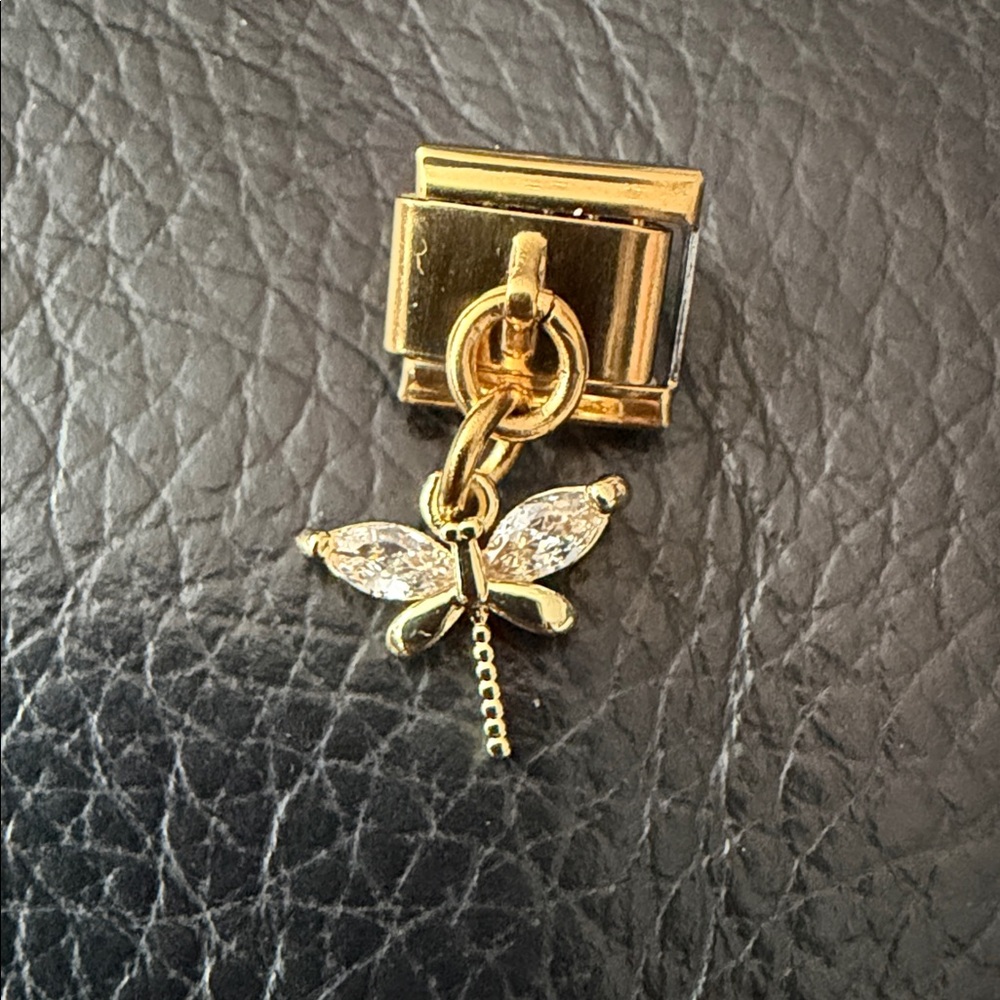 Crystal Dragonfly Italian Charm Dangle Link (Gold tone)